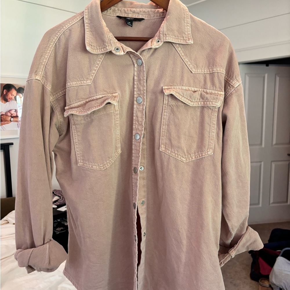 next Dusty Pink Casual Button-Down Oversized Shirt Jacket
